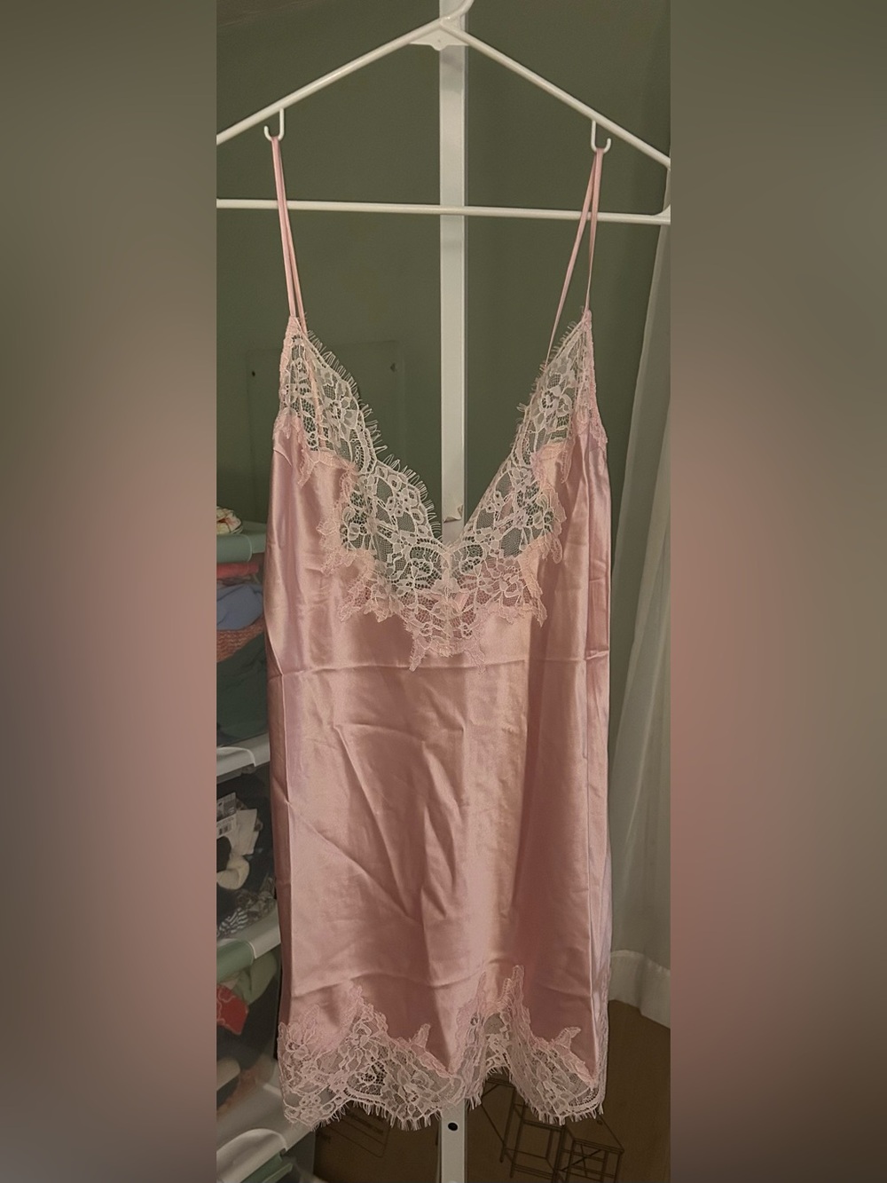SKIMS Mini Silk Slip Dress in the color Peony Tonal